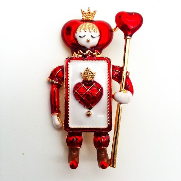 Alice in Wonderland Enamel Brooch Soldier Queen Hearts Spade Cards Poker Villian - Picture 2 of 7